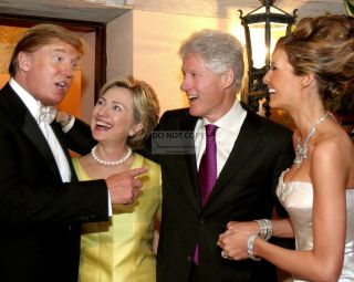 Donald And Melania Trump W/ Bill & Hillary Clinton In 2005 - 11x14 Photo (lg132)