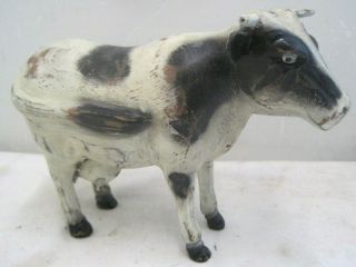 Vintage Hand Carved And Painted Folk Art Wood Kitchen Cow Bull Figure 11 "
