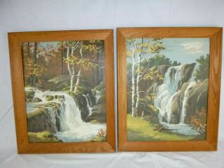 Pr Vtg 1964 Paint By Numbers Craft Master Waterfall Autumn Beauty Rushing Waters