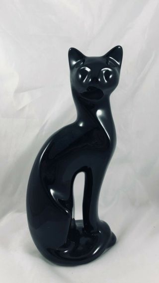 Vintage Pottery Shiny Black Siamese Kitty Cat Figurine