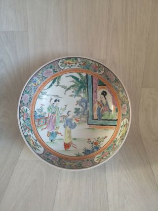 Large Antique Chinese Export Porcelain Bowl - Hand Painted,  Marked