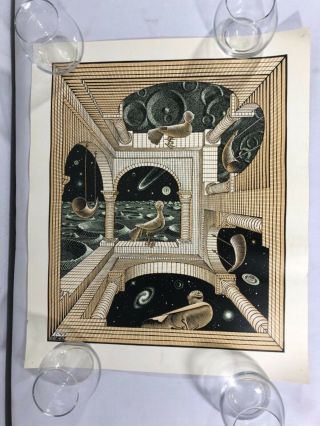 Vintage Mc Escher " Other World " Psychedelic Poster Artwork Vtg 70s 80s Rare Art