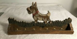 Vintage Scottie Scotty Dog Carved Wood Key Rack Tramp Art