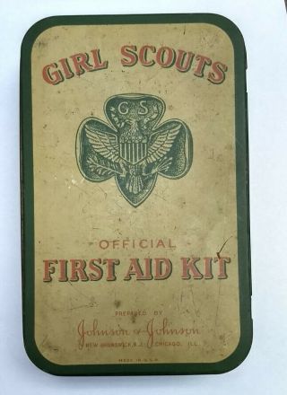 Vintage Official Girl Scouts First Aid Kit Johnson & Johnson Empty Tin Usa