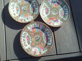 Set Of 3 Antique Chinese Export Porcelain Famille Rose Medallion 7 3/8 " Plates