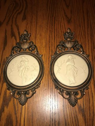 Set Of 2 Sexy Vintage Coppercraft Guild Decorative Wall Hanging Plaques Plastic
