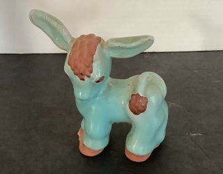 Vintage Redware Pottery Donkey Blue Green Aqua Color Pretty 4 1/2 Inches