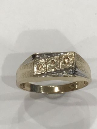 Vintage Aaj 10k Yellow & White Gold With Diamonds Dad Ring,  Size 10.  5,  3.  2 Grams