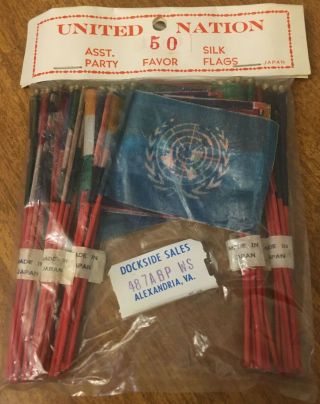 Vintage Set 50 United Nations Un Mini Silk Flags Party Favors Cocktails Cupcakes