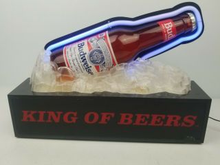 Vintage Budweiser Beer Bottle On Ice Neon Bar Sign Light Spencer 