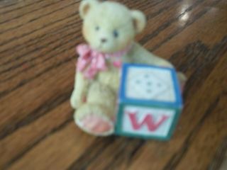 Miniature Cherished Teddies Bear With Abc " W " Letter Block Mini Figurine