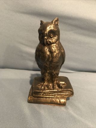 Vintage Pm Craftsman Brass Owl Bookend Statue Paperweight Figurine 4.  5” Decor