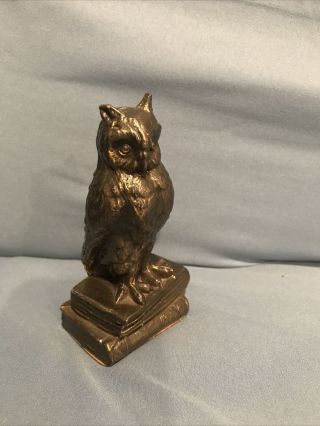 Vintage PM Craftsman Brass Owl Bookend Statue Paperweight Figurine 4.  5” Decor 3