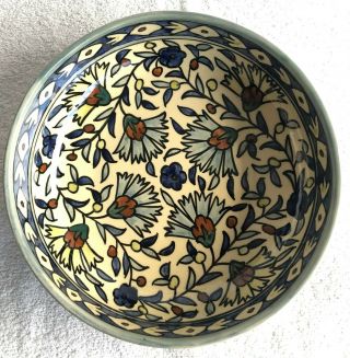 Vintage Israel Jerusalem Armenian Pottery Ceramic Large Bowl Hand Painted Flower