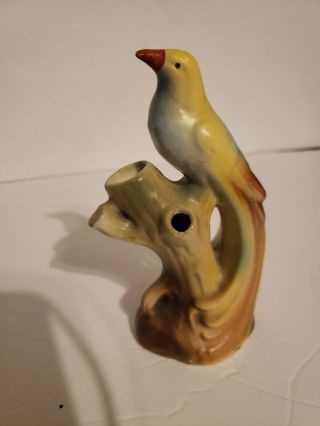 Vintage Czech Art Pottery Bird Flower Planter Vase Figurine Czechoslovakia