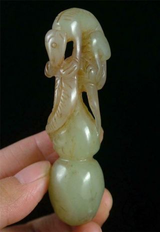 Fine Old Chinese Nephrite Celadon Jade Carved Monkey Pendant Netsuke Toggle 2