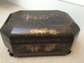 Antique Chinoiserie Chinese Japanese Lacquer Box