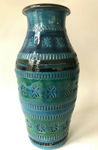 Vtg Bitossi Aldo Londi Italian Rimini Blue Vase Pottery 10.  5 Mid Century Modern