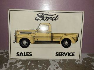 C.  1970s Vintage Ford Truck Sales And Service Sign Metal Embossed Dealer Gas Oil
