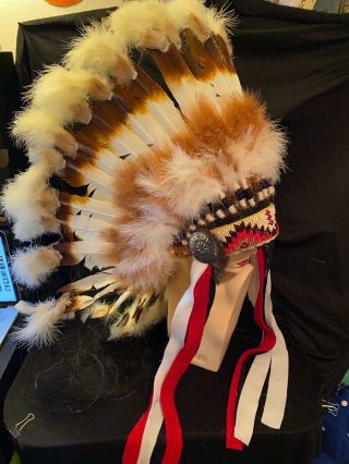 Vintage Native American Indian Chief Headdress Beaded War Bonnet Plains Arapaho