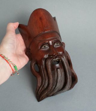Vintage Solid Wood Wooden Japanese Or Chinese Wise Man Wall Plaque Face/god