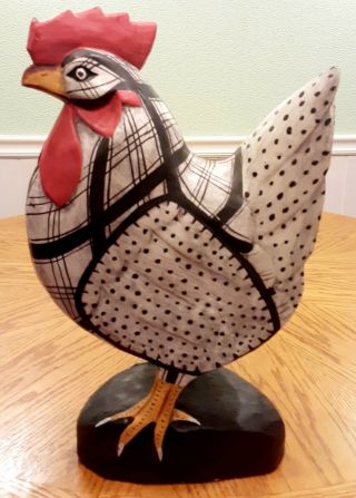 Vintage Wood Hand Carved And Painted Rooster Figurine Folk Art 16 " Tall