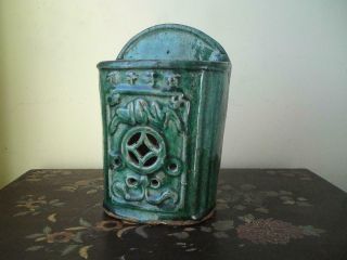 Antique Chinese Shiwan Ware Green Glazed Pottery Chopstick Holder