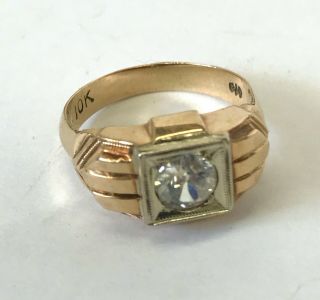 Vintage Art Deco 10k Solid Yellow Gold Ring White Stone 3.  3 Grams Marked Size 6