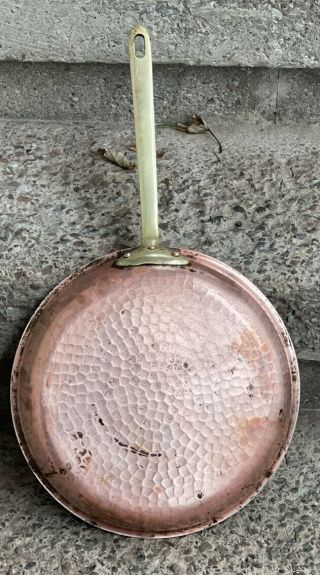 Vtg Hammered 11.  5” Copper Saute Pan Tin Lined French 30cm 2mm Thick