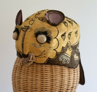 Antique Chinese 19th Century Child ' s Silk Embroidery Ceremonial Hat Mouse 2