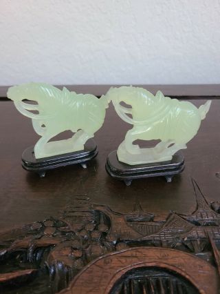 Vintage Jade Stone Horses On Stand With Box