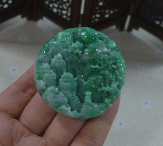 Vintage Natural Type A Green Jadeite Jade Landscape Pendant