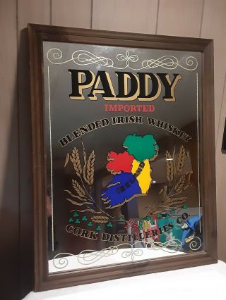 Vintage Rare Large Paddy Blended Irish Whiskey Bar Mirror Man Cave Ireland