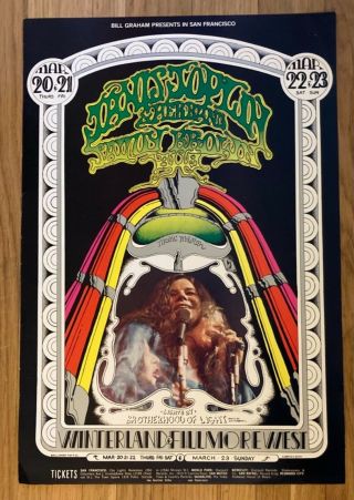 Vintage 1969 Janis Joplin Fillmore West Billy Graham Concert Poster No.  165