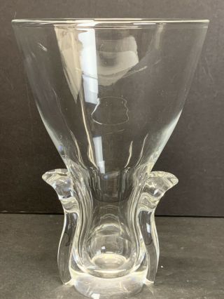 Vtg Clear Crystal Art Glass Signed Steuben Lyre Flower Vase By Lloyd Atkins