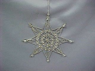 Spun Silver Tone Metal And Glass Beads Star Ornament 5 1/4 In D Vgc Fs