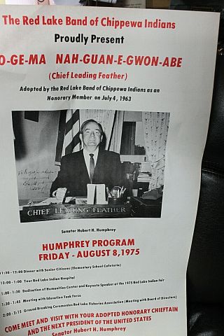 Very Scarce Red Lake Nation Hubert Humphrey Poster 1963 Band Of Chippewa