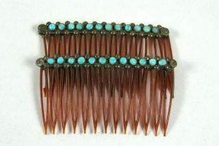 Pair Vintage Native American Snake Eye Turquoise Silver Hair Ornaments Combs Pin