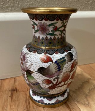 Vintage Antique Marked Signed Chinese Asian Cloisonné Enamel 6” Vase W/ Birds