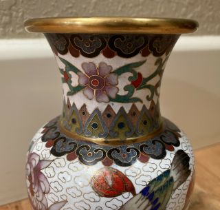 Vintage Antique Marked Signed Chinese Asian Cloisonné Enamel 6” Vase w/ Birds 2