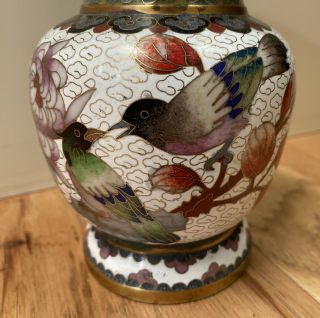Vintage Antique Marked Signed Chinese Asian Cloisonné Enamel 6” Vase w/ Birds 3