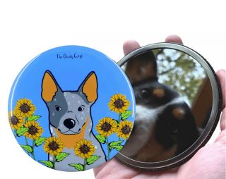 Australian Cattle Dog Blue Heeler Sunflower Pocket Mirror Purse Accessories