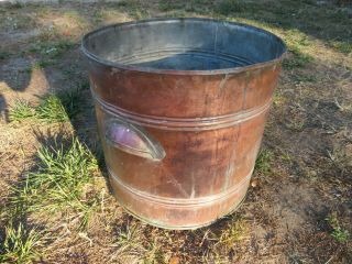 Vintage Antique Copper Boiler Tub Pot Washtub Wash Tub Primitive Planter Rustic