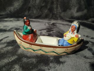 Vintage Native American In Canoe Salt And Pepper Shakers