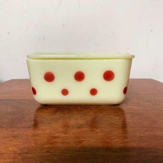 Vintage Mckee Glass Red Dots Custard Uranium Glass Refrigerator Dish