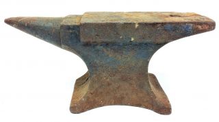 Vintage Blue Cast Iron Metal Blacksmiths Blacksmithing Anvil Tool With Horn