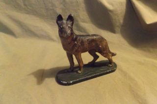 Vintage Hand Painted Heavy Cast Iron German Shepherd Dog Bookend? Doorstop? 5x6 "