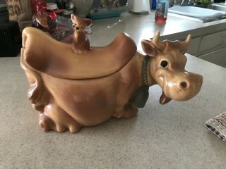 Authentic Vintage Brush Mccoy Cow With Cat Cookie Jar 1950 