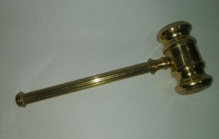 Vintage Solid Brass Gavel Judge Hammer 7inches Tall Long With Patina 2