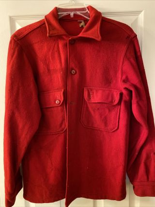 Older Red Wool Jacket Boy Scout Bsa 16.  5 Inch Across And 28 Inch Length